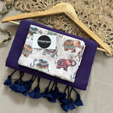 Purple Handloom Khadi Cotton Saree With Elephant Print Blouse